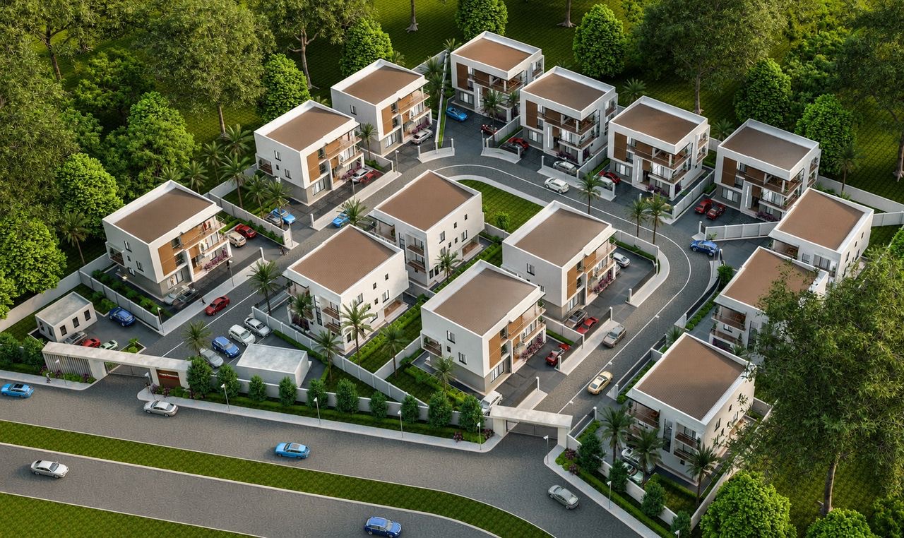 Aerial masterplan view of an off plan residential development