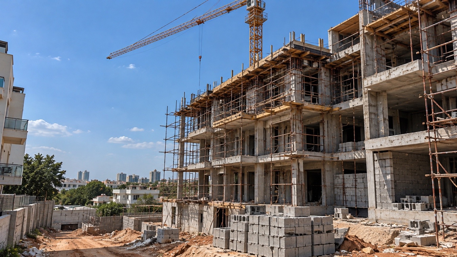 A woman reviewing an unfinished multi-storey property development in Nigeria